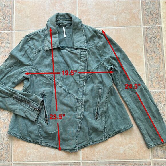 Free People Linen Cotton Blend Moto Lightweight Jacket S - Picture 4 of 9
